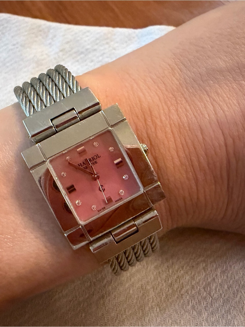 Ladies Charriol Celtic Pink Dial Steel & Diamond Cable 20MM Quartz Watch